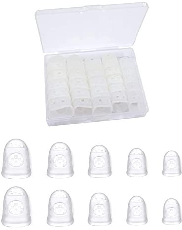 Box mit rutschfestem und atmungsaktivem Premium-Silikon-Fingerschutz, rutschfeste Gitarren-Fingerstütze, für Gitarre, Ukulele, 5 Größen, transparent,25 Pcs