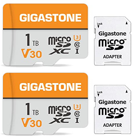 GIGASTONE 1TB Micro SD Card 2-Pack, 4K Video Pro, Up to 140/100 MB/s, MicroSDXC Memory Card for DJI, Gopro, Insta360, Dashcam, Surveillance, Security Camera, Drone UHS-I V30 U3 C10 with Adapter