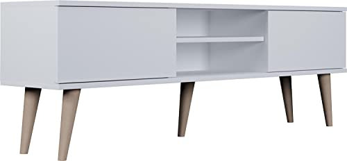 WFL GROUP TV-Schrank - Skandinavisch Fernsehtisch bis 70 Zoll - TV-Lowboard für Wohnzimmer 120 oder 160 cm - mit Holz Füße und 2 Türen - 160 cm - Weiß