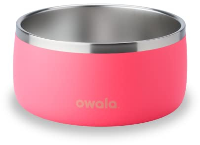 Owala Pet Bowl - Durable Stainless Steel, Food and Water Bowl for Dogs, Cats, and All Pets, Non-Slip Base, 48oz, Pink (Hyper Flamingo)