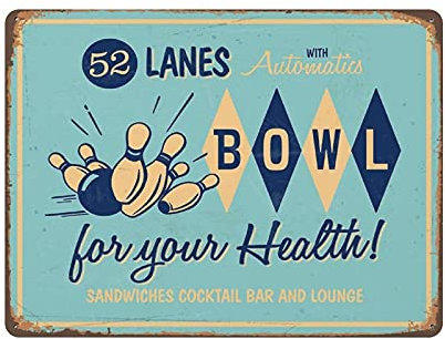Bowling Zone Blechschild, Metallschild, Kunst zum Aufhängen, Eisen, Gemälde, Retro, Zuhause, Küche, Garten, Garage, Wanddekoration, 30,5 x 40,6 cm