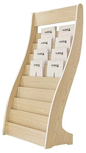HAUTHE Porte-revues Porte-Magazine Debout au Sol Commercial, 8 - Organisateur de Brochure de Livres de Poches, Retro Wood Folidit/Catalogue Rangement de Rangement pour Le Salon, Bureau(Natural)