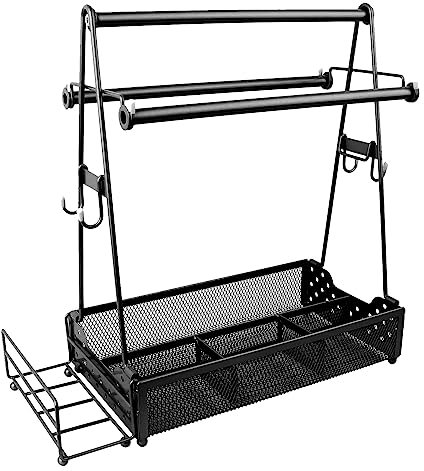 Picknick Grillutensilien-Caddy, faltbare Grill-Utensilien-Organizer, Metall BBQ Utensilienhalter mit Papierhandtuchhalter, Aufbewahrung großen Grillständer für Picknick Grill Wohnwagen(Schwarz)