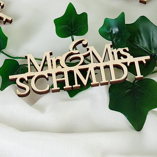 Tisch Deko Tischdeko zur Hochzeit aus Holz für die Hochzeitsfeier Mr. & Mrs. personaliserbar mit Namen