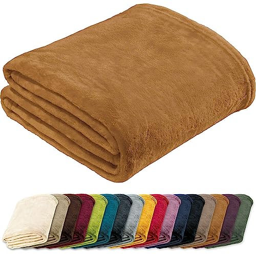 REDBEST Microfaserdecke Amarillo, Fleece-Wohndecke, Sofadecke Cognac Größe 150x200 cm - kuscheliger Teddyfleece, extra weich warm, pflegeleicht, waschbar