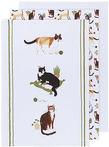 Now Designs Floursack Küchentücher, schnell trocknend, Baumwolle, Handtuch-Set, 3 Stück, Katzen-Kollektion, 50,8 x 76,2 cm