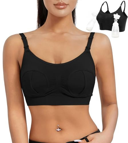 YILEEGOO Women Adjustable Nursing Bra Ladies Hands Free Breast Pump Breast Feeding Pump Pumping Maternity Nursing Bra (Black, M)