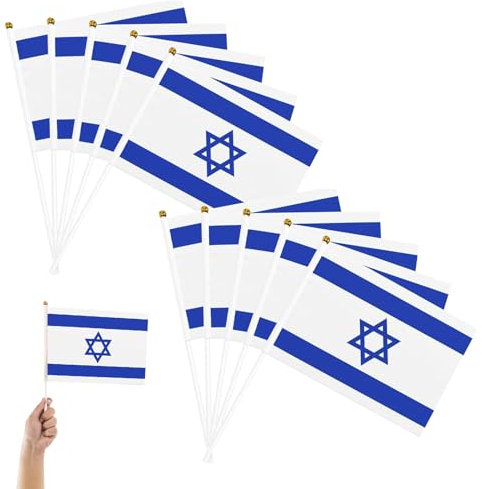 Israel Flagge,Flagge Israel,Israelische Fahne,Israel Mini Flagge,Israel Mini Handfahne Flagge,Israel Flagge Klein mit Stange,Handgehaltene Israelische Flagge,Israel Flagge für Auto,10 Stück