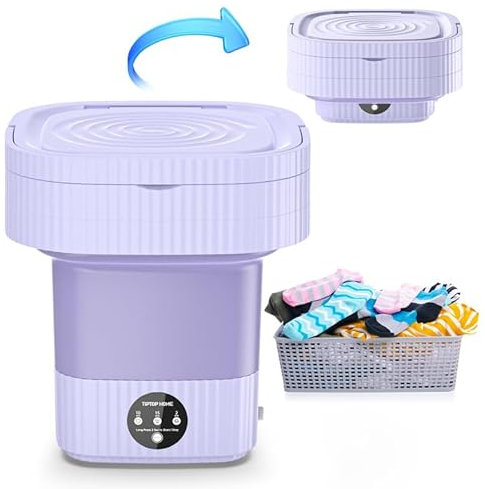Mini Machine à Laver, Cuve à Linge Pliable de 10L Portable, Petite machine à laver pour les vêtements de bébé, les sous-vêtements ou les petits articles, Dortoir, Camping, VR Travel Laundry, Violet