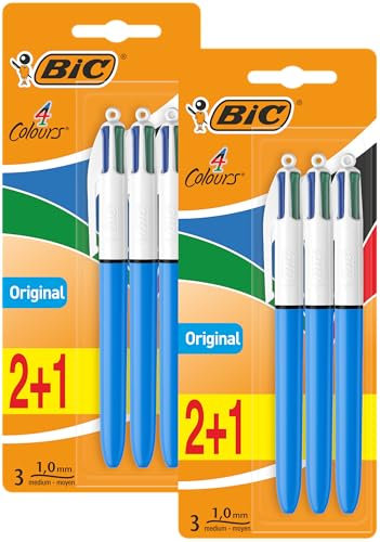 BIC 4 Farben Kugelschreiber Set 4 Colours Original, 2x3er Pack, Ideal für das Büro, das Home Office oder die Schule | 6 Stück