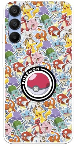 Schutzhülle kompatibel mit Samsung Galaxy A15 5G, offizielles Pokémon-Muster, Poké-Ball, zum Schutz Ihres Handys. Transparente Silikonhülle, flexibel, mit offizieller Pokémon-Lizenz