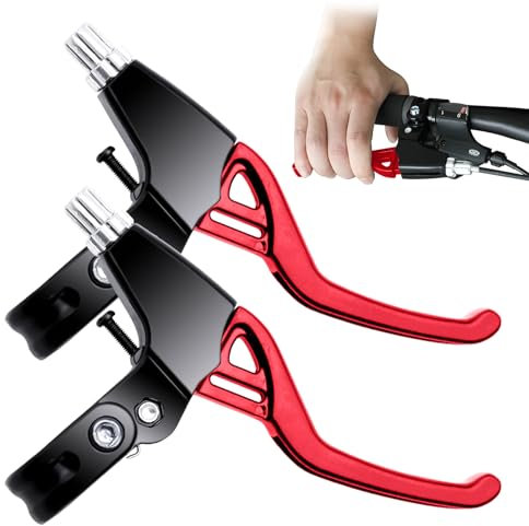 ICOUVA 1 Pair Bicycle Brake Levers,Hand Brakes Universal Cycling Brake Level Handles Handlebar Aluminum Alloy Brake Lever Brake Handle for MTB Mountain Bike Road Bicycle-Red