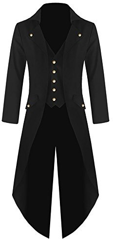 Runcati Herren Gothic Frack Steampunk Jacke Viktorianischen Karneval Kostüm Cosplay Smoking Mittelalter Gehrock Mantel Mode Oberbekleidung, Schwarz, XL