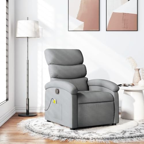 Homgoday Massagesessel Fernsehsessel Relaxsessel mit Liegefunktion Liegesessel Sessel Verstellbare Rückenlehne Fußteil Vibrationsfunktion Polstersessel Ruhesessel Hellgrau Stoff