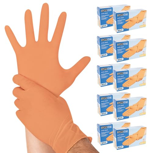 1000x Hygostar Einweghandschuhe Safe Light, Einmalhandschuhe Größe L, reißfeste Nitrilhandschuhe, puderfrei, latexfreie Gummihandschuhe, Handschuhe Einweg, Orange in XS, S, M, L, XL & XXL