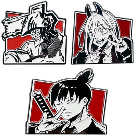 DJMANMENGG Anime Pin Denji Aki Hayakawa Power Pin Merch 3Pcs for Backpacks Clothing, 5*5cm, Metal, no gemstone