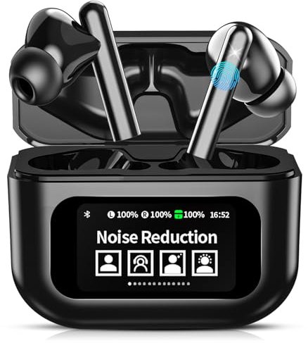 GIIFUX Wireless Earbuds,Bluetooth 5.4 Headphones in Ear with Touch Screen and HiFi Stereo Deep Bass, ANC Noise Cancelling Mic Wireless Earphones,25H Playtime Bluetooth Earbuds,IPX5 Waterproof, Black