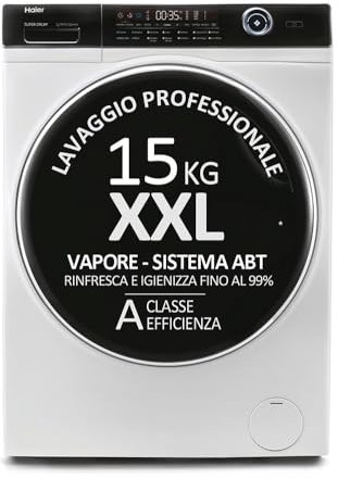 Haier I-Pro Series 7 Plus HW150-BP14986E Lavatrice, 15 kg. 1400 Giri, Motore Inverter BPM, Cestello XXL Illuminato, Classe A, AxLxP (Cm) 98x70x63, Bianco
