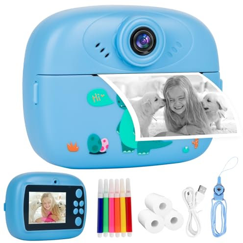 Niaazi Kids Instant Print Camera - 1080P HD Digital Camera for Kids with No Ink Print Photo Paper & 32G TF Card, Selfie Video Camera with Color Pens for DIY, Birthday Gifts Toy (Blue)