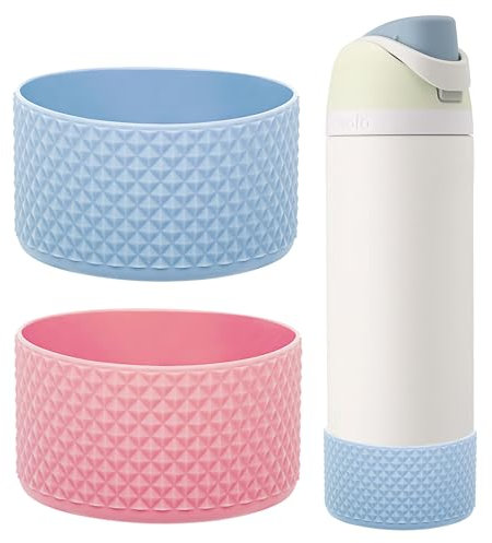 WK IEASON 2Pcs Silicone Water Bottle Boot for Owala 24oz, Protective Flask Bottom Cover Base for Owala FreeSip Twist and Flip Flask Bottles (Diomond Pink/Light blue, 24OZ)