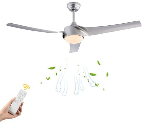 KAPIPALA Ventilador de techo de 52 pulgadas con iluminación y mando a distancia, 35 W, voltaje ancho, 3 cuchillas, silencioso, 6 velocidades, temporizador, luz de techo, ventilador, regulable,