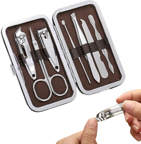 PARENCE.- Lot de 7 Outils Manucure et Pédicure avec Boite de Rangement (11x6,5x1,5cm) - Polyvalent, Universel, Kit de Soin Mains et Pieds - 7 Pièces