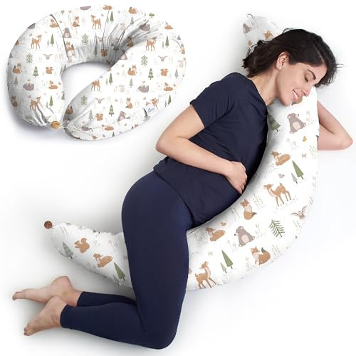 Niimo XXL Schwangerschaftskissen & Stillkissen - Seitenschläferkissen mit Bezug aus 100% Baumwolle, Waschbares Komfortkissen Erwachsene, Lagerungskissen Erwachsene, Stillkissen XXL (200 cm x 70 cm)