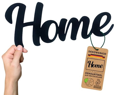 Home Schild - Schriftzug Deko - Wohnzimmer Dekoration - Wandschild für zu Hause - Wanddeko Tür oder Wand - zuhause Klebeschild - Wand oder Tür - Wandaufkleber aus Kunststoff (L)
