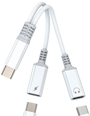 Adapter USB C auf Klinke Audio (2 in 1) Dual Typ C für Apple IPhone16 15 Pro Max Kopfhörer, kompatibel mit Samsung S24 S23 Kopfhörer, Ladegerät, Splitter für iPad, Kopfhörer, DAC AUX Audio Kabel