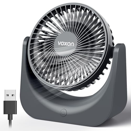 VOXON Desk Fan, Small TableFan with 5 Speeds Adjustable Strong Wind, USB-A Powered Personal Silent Bedfan with 1.5M Cable, Portable Cooling Quiet Desktop Fan for Desktop Office Home Bedroom, Grey