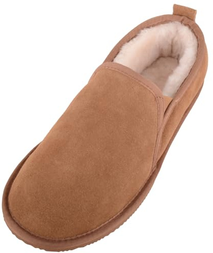 ABSOLUTE FOOTWEAR Mens Sheepskin Lined Suede Slipper, Elasticated Twin Gusset