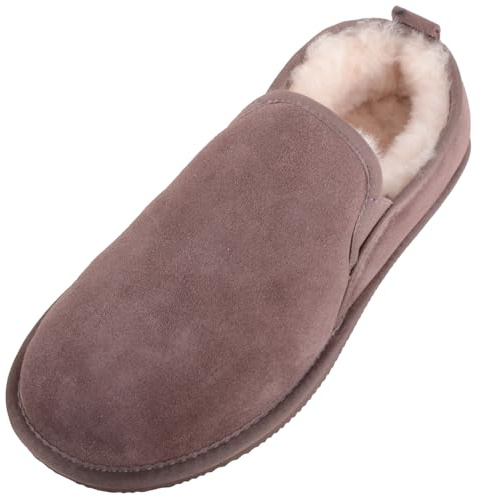ABSOLUTE FOOTWEAR Mens Sheepskin Lined Suede Slipper, Elasticated Twin Gusset