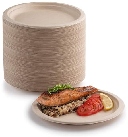 EVYIENEN Lot de 200 assiettes jetables en carton - 17,8 cm et compostables - Écologiques - Résistantes et recyclables - Idéales pour les pique-niques, les barbecues