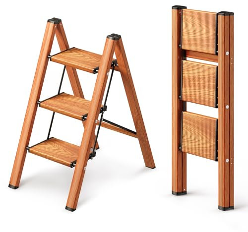 GameGem 3 Stufen Leiter, klappbarer Tritthocker mit breitem Anti-Rutsch-Pedal, leichtes und dennoch stabiles Aluminiummaterial, 150 kg Tragkraft, hübsches, modernes Aussehen für den Innenbereich
