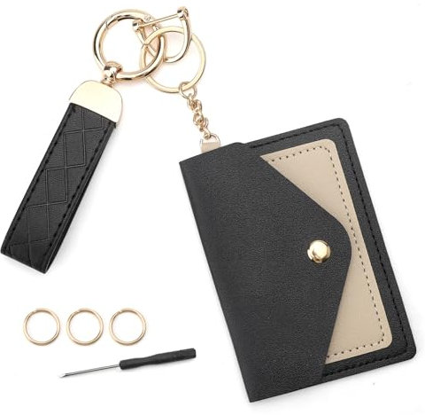 UOCAI Porte-clés en cuir, Porte-clés de voiture avec 3 anneaux pour clés,Porte-clés portefeuille mignon,Porte-clés mini porte-monnaie avec porte-cartes,Porte-clés pour femme