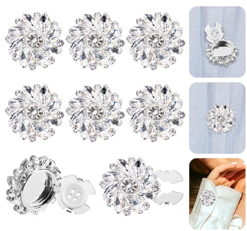 6pz Copribottoni con Strass, Diametro 2,5cm Bottoni Strass Trasparenti Staccabili per Abito Completo Smoking Camicia Accessori