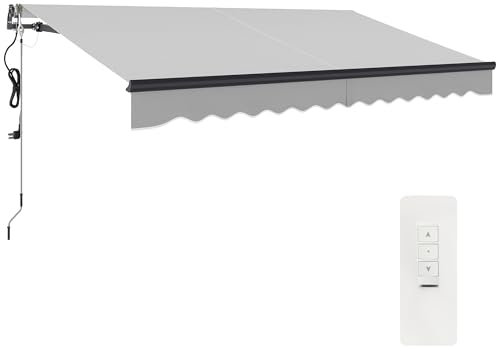 Outsunny 3.5 x 3(m) Electric Awning with Remote Controller, Aluminium Frame DIY Retractable Awning, UPF30+ Sun Shade Canopy for Garden Patio Deck Door Window, Light Grey