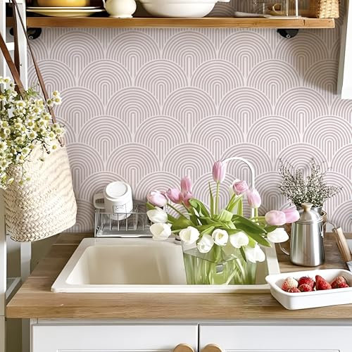 Alwayspon Pink Self-Adhesive Vinyl Floor Wall Tile Stickers, 25Pcs 20cm/8inch Peel and Stick on Tiles Transfer Vinyl Flooring Waterproof Splashback for Kitchen Bathroom