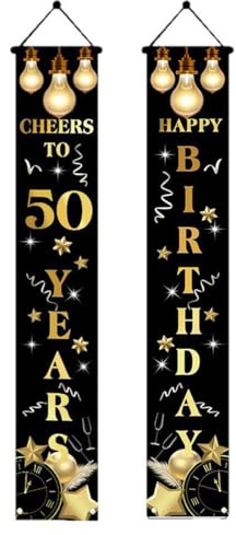 50. Geburtstag Deko Banner Schwarz Gold,Elegante Geburtstagsdeko für Frauen Männer 'Alles Gute zum 50.' Partydekoration für Geburtstag Poster Türbanner Veranda Schild(180 * 30 cm)