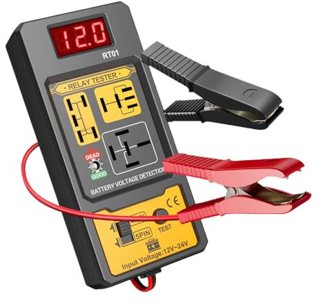 Tester Batteria Auto 12V/24V Professionale, Strumento Diagnostico Per Moto/Camion, Scanner Con Pinze Da 42cm, Indicatore LED Rosso/Verde, Compatto 14cm