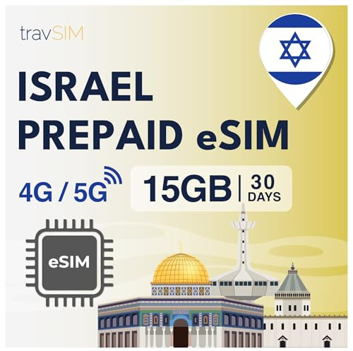travSIM eSIM Israel | 30 Tage - 15GB Daten SIM | 5G/4G Hochgeschwindigkeitsdaten | Unbegrenzter Internetzugang für Google, Facebook, Whatsapp, Instagram und mehr