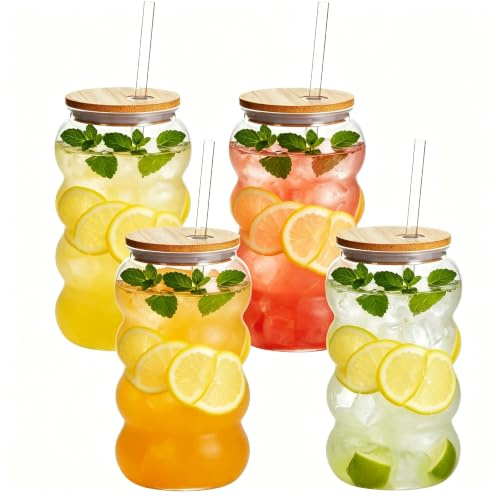 Yisituo Trinkgläser mit Deckel und Strohhalm, 4 Stück 500ml Plastikbecher Mehrweg, für Getränkepartys, Geburtstag, Cocktail, Hochzeit, Smoothie (4, Clear)