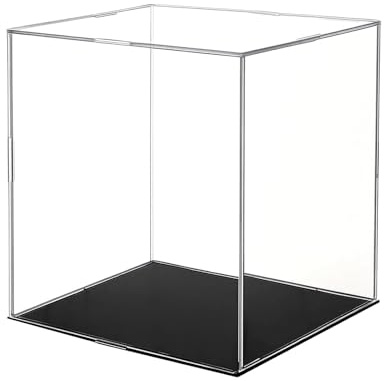 ZhouWei 20×20×20 cm Vitrine Acrylique, Boite Acrylique Transparente | Anti Poussière Vitrine Collection Boîte Acrylique de Comptoir Display Box avec Base Noir, pour Figurines Objets Collection