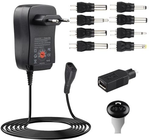 Adattatore di corrente da 30 W CA a CC da 3 V, 4,5 V, 5 V, 6 V, 7,5 V, 9 V, 12 V, 2 A | Alimentatore universale, adattatore di tensione multipla con 8 prese per dispositivi elettronici, massimo 2000 mA