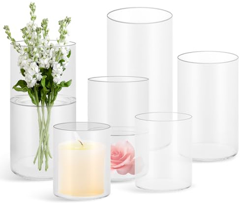 LDHHYH 6 Stück Glasvase Zylinder Vasen, Deko Vase Glas, Kerzenständer Glaszylinder, kerzenglas, Glasvase Zylinder, Glasvasen für Tischdeko, Zylindervasen für Kerzen Hochzeitsdeko Tischdeko
