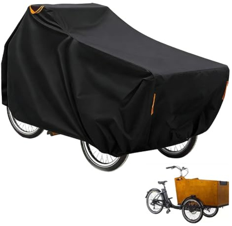 Fahrradabdeckung Wasserdicht Lastenrad Abdeckplane, 420D Oxford UV-Schutz Reißfest mit Reflektorstreifen, 220x105x100cm für 2 Fahrräder