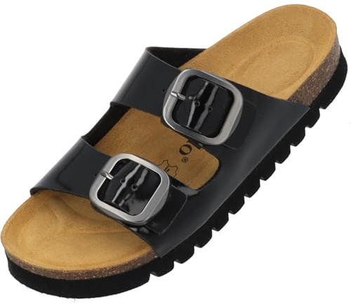 Palado Pantoletten Damen Korfu MP Lack - elegante Sandalen Made in Spain - Hausschuhe mit mittlerer Plateausohle - modische Sommerschuhe