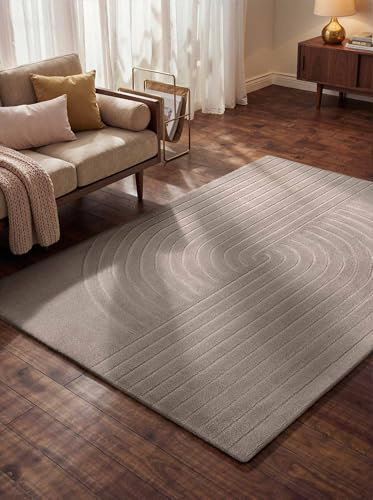 vikosa Arcura - Handgetufteter Wollteppich, Natur Wohnzimmerteppich, Hoch-Tief-Effekt, moderner 3D-Effekt, weich mit geometrischen lineare Design für Wohnzimmer, Schlafzimmer - Hellgrau, 200x300cm