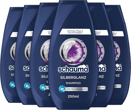 Schauma Shampoo Silberglanz (6x 250 ml), Silbershampoo hilft gelbe Verfärbungen zu reduzieren, Haarshampoo für graues, blondiertes oder gesträhntes Haar