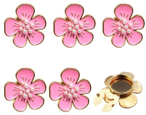 Knopfabdeckung für Damen, 6 Stück Manschettenknöpfe mit Blumenmotiv Perl Manschettenknopf Dekorative Abnehmbare Druckknopfclips für Hemdknopf Blusenkleid Accessoires Kleidung Basteln Geschenke